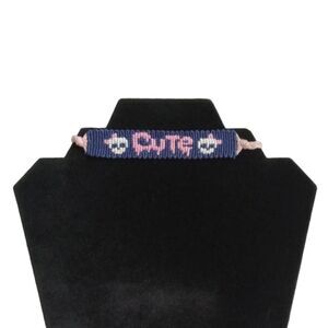 Handmade One Size Blue & Pink Adjustable Sliding Knot Cute Skull Design Bracelet